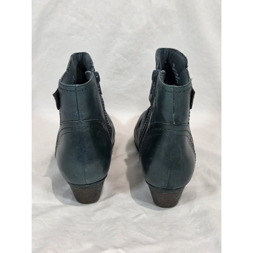 Rockport Cobb Hill Abilene Ankle Boots WMN 7M Teal Blue Ruched Leather Laser Cut